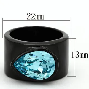 IP Black(Ion Plating) Stainless Steel Ring with Top Grade Crystal in Light Sapphire for Women Style TK1363