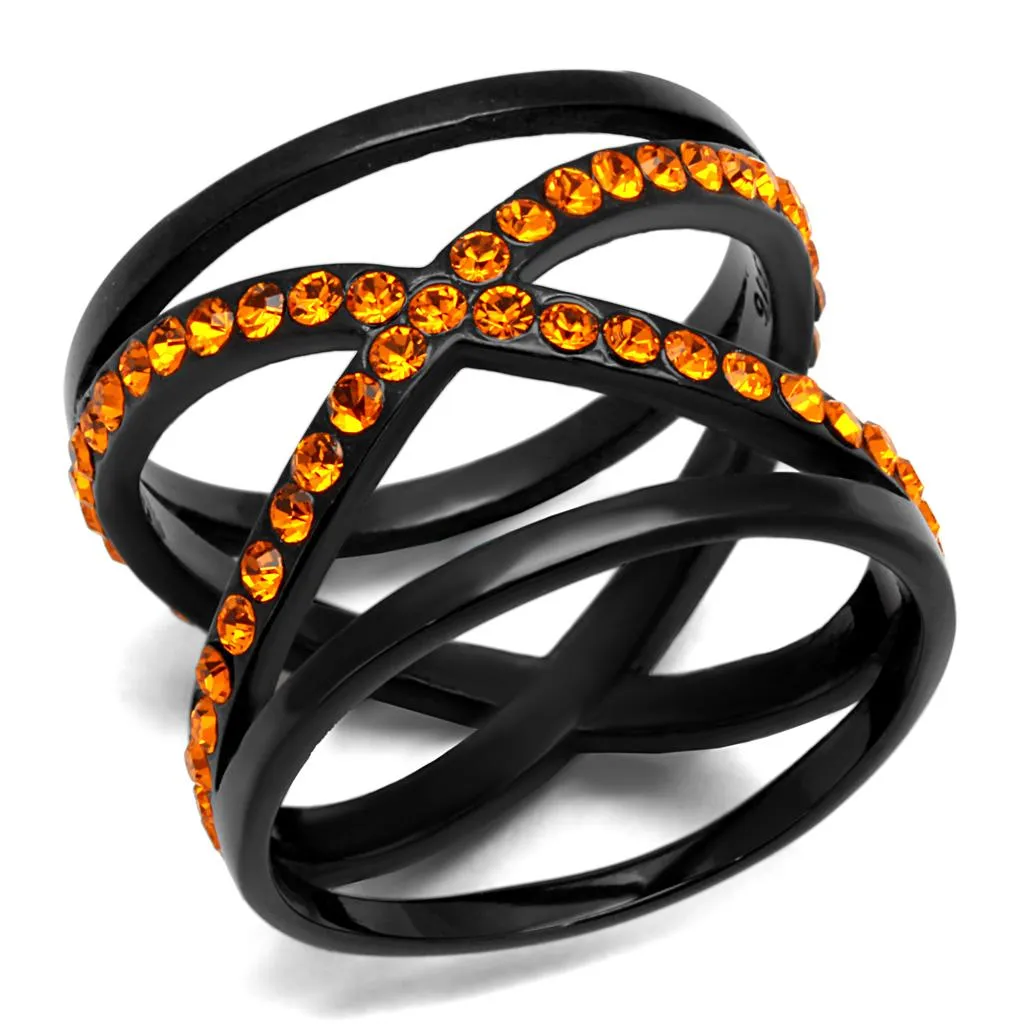 IP Black(Ion Plating) Stainless Steel Ring with Top Grade Crystal in Orange for Women Style TK2645