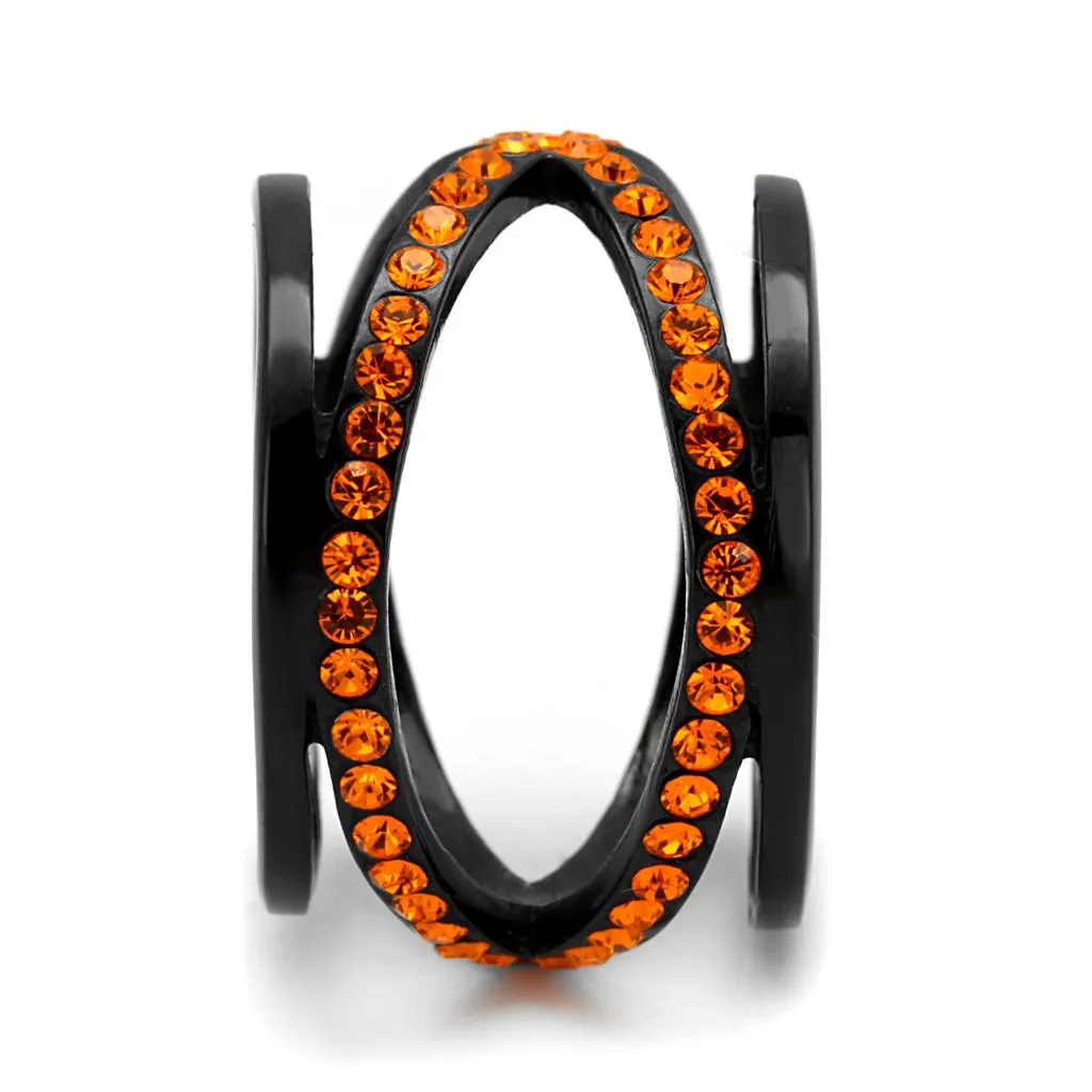 IP Black(Ion Plating) Stainless Steel Ring with Top Grade Crystal in Orange for Women Style TK2645