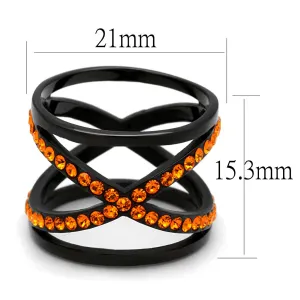IP Black(Ion Plating) Stainless Steel Ring with Top Grade Crystal in Orange for Women Style TK2645