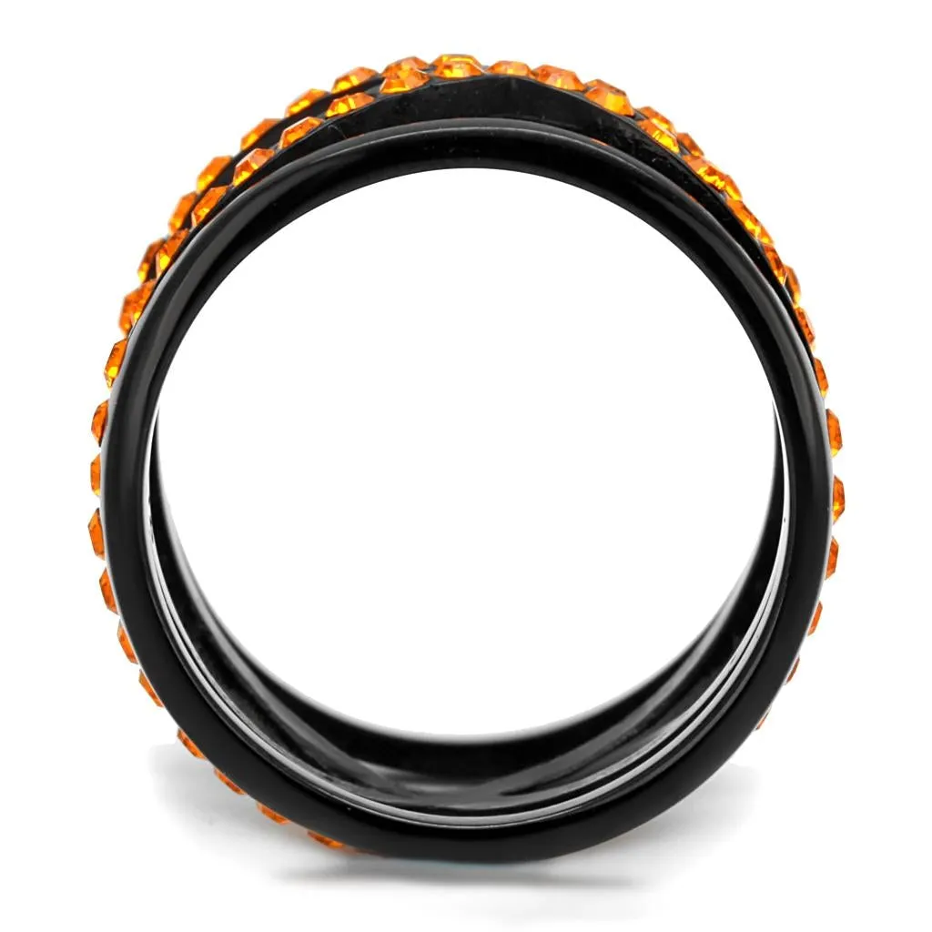 IP Black(Ion Plating) Stainless Steel Ring with Top Grade Crystal in Orange for Women Style TK2645