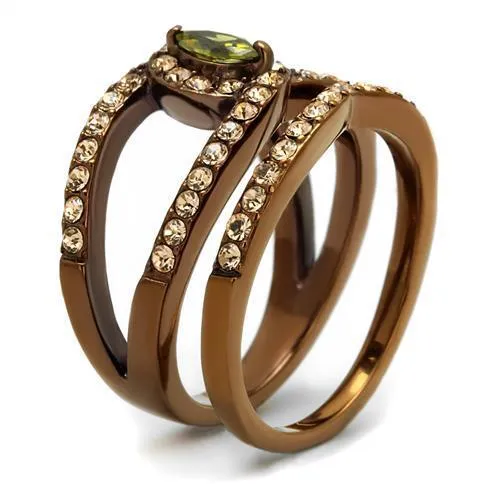 IP Coffee light Stainless Steel Ring with AAA Grade CZ in Olivine color for Women Style TK2956
