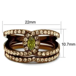 IP Coffee light Stainless Steel Ring with AAA Grade CZ in Olivine color for Women Style TK2956