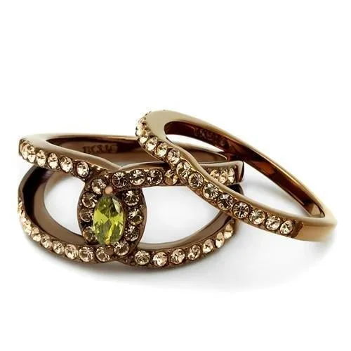 IP Coffee light Stainless Steel Ring with AAA Grade CZ in Olivine color for Women Style TK2956