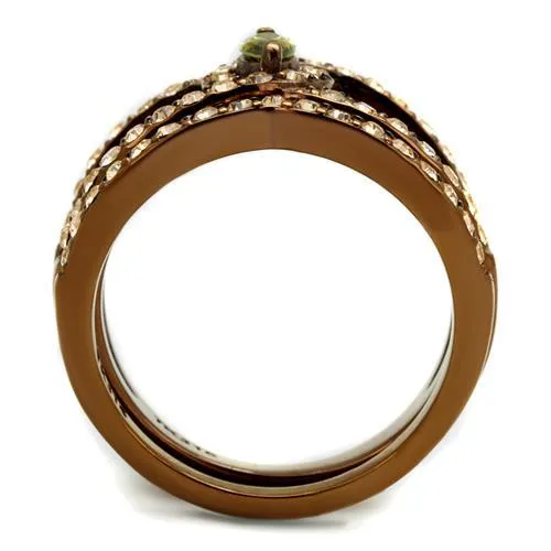 IP Coffee light Stainless Steel Ring with AAA Grade CZ in Olivine color for Women Style TK2956