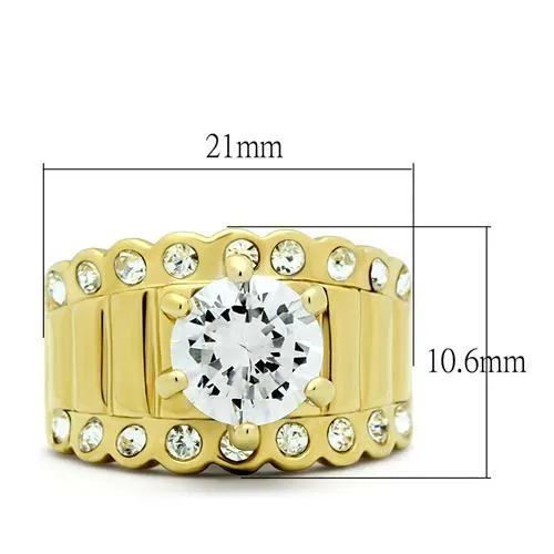 IP Gold(Ion Plating) Brass Ring with AAA Grade CZ in Clear for Women Style GL095