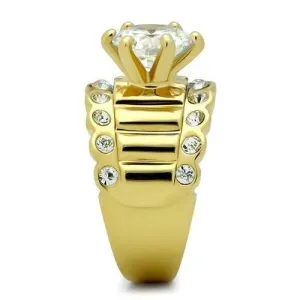 IP Gold(Ion Plating) Brass Ring with AAA Grade CZ in Clear for Women Style GL095