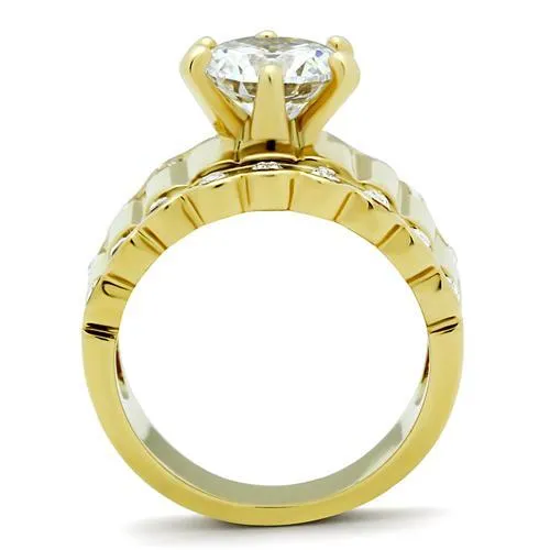 IP Gold(Ion Plating) Brass Ring with AAA Grade CZ in Clear for Women Style GL095
