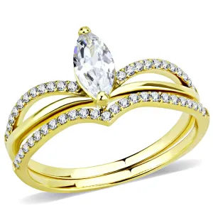 IP Gold(Ion Plating) Stainless Steel Ring with AAA Grade CZ in Clear for Women Style DA276
