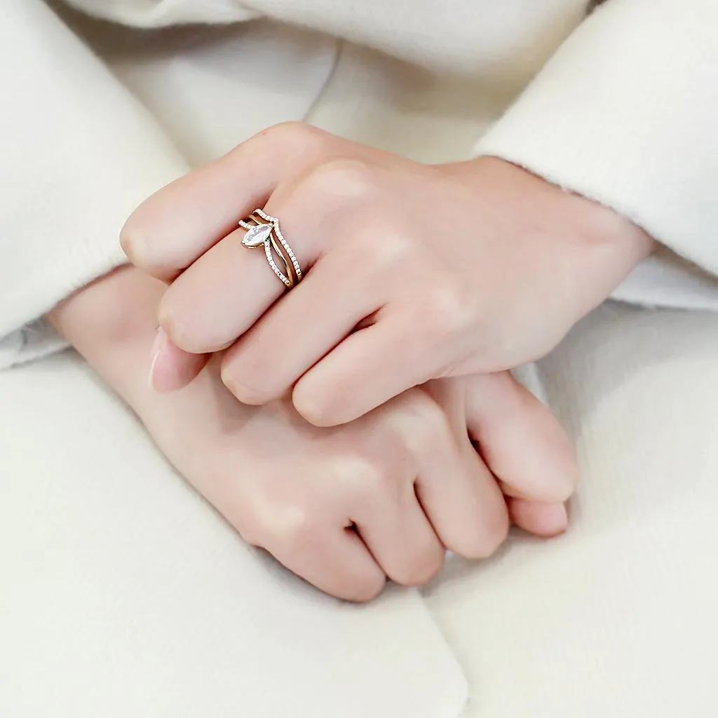 IP Gold(Ion Plating) Stainless Steel Ring with AAA Grade CZ in Clear for Women Style DA276