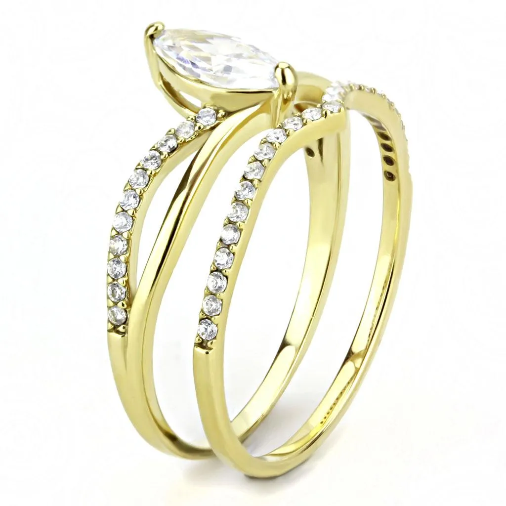 IP Gold(Ion Plating) Stainless Steel Ring with AAA Grade CZ in Clear for Women Style DA276