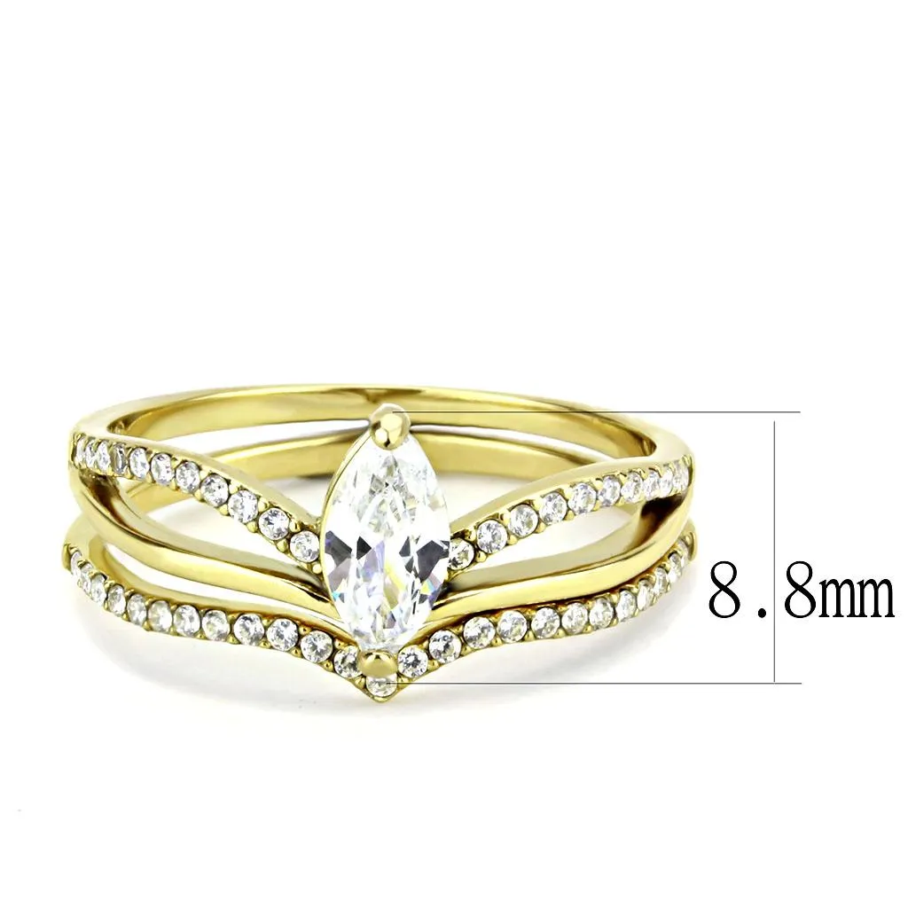 IP Gold(Ion Plating) Stainless Steel Ring with AAA Grade CZ in Clear for Women Style DA276