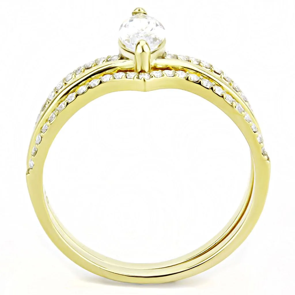 IP Gold(Ion Plating) Stainless Steel Ring with AAA Grade CZ in Clear for Women Style DA276