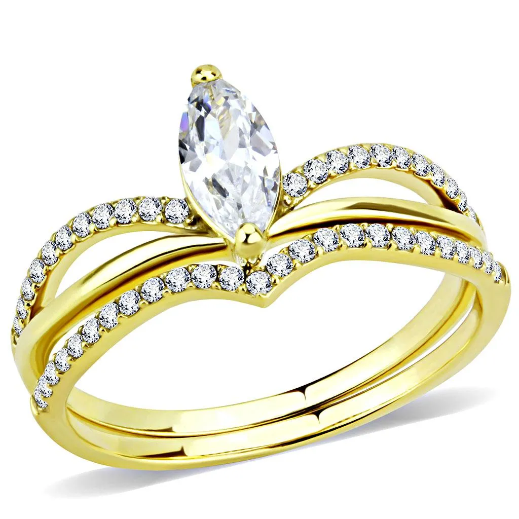 IP Gold(Ion Plating) Stainless Steel Ring with AAA Grade CZ in Clear for Women Style DA276