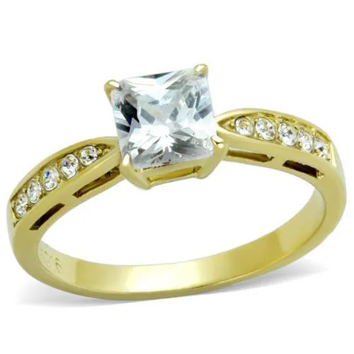 IP Gold(Ion Plating) Stainless Steel Ring with AAA Grade CZ in Clear for Women Style TK1873