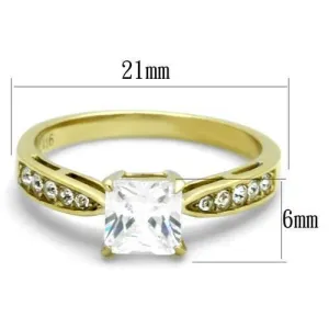 IP Gold(Ion Plating) Stainless Steel Ring with AAA Grade CZ in Clear for Women Style TK1873