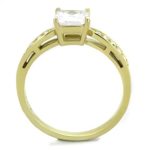 IP Gold(Ion Plating) Stainless Steel Ring with AAA Grade CZ in Clear for Women Style TK1873