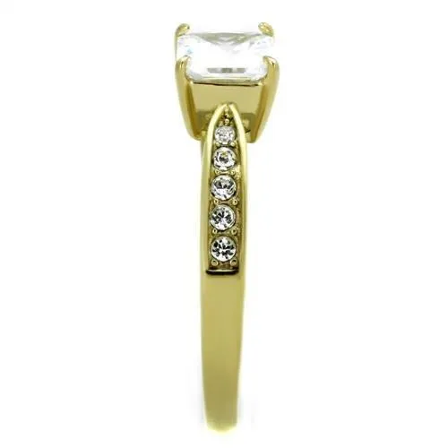IP Gold(Ion Plating) Stainless Steel Ring with AAA Grade CZ in Clear for Women Style TK1873