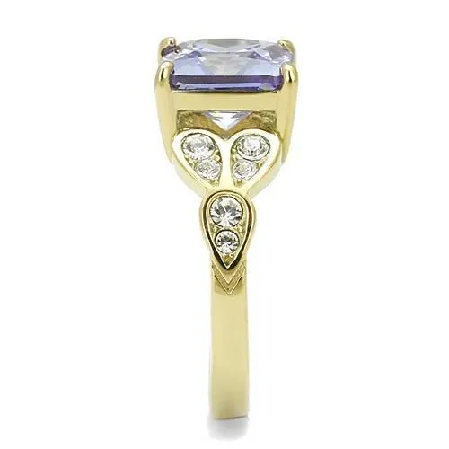 IP Gold(Ion Plating) Stainless Steel Ring with AAA Grade CZ in Light Amethyst for Women Style TK3125
