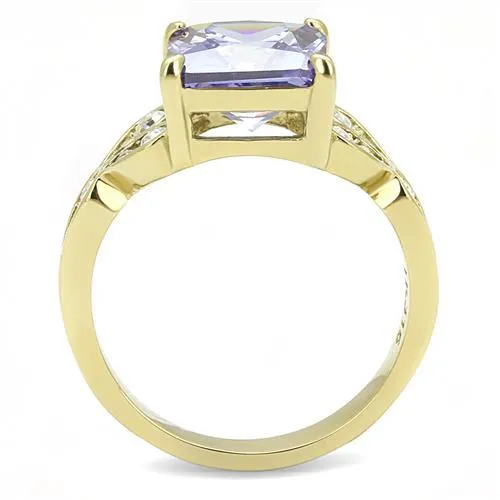 IP Gold(Ion Plating) Stainless Steel Ring with AAA Grade CZ in Light Amethyst for Women Style TK3125