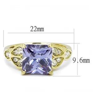 IP Gold(Ion Plating) Stainless Steel Ring with AAA Grade CZ in Light Amethyst for Women Style TK3125