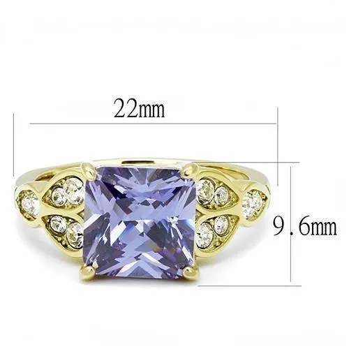 IP Gold(Ion Plating) Stainless Steel Ring with AAA Grade CZ in Light Amethyst for Women Style TK3125