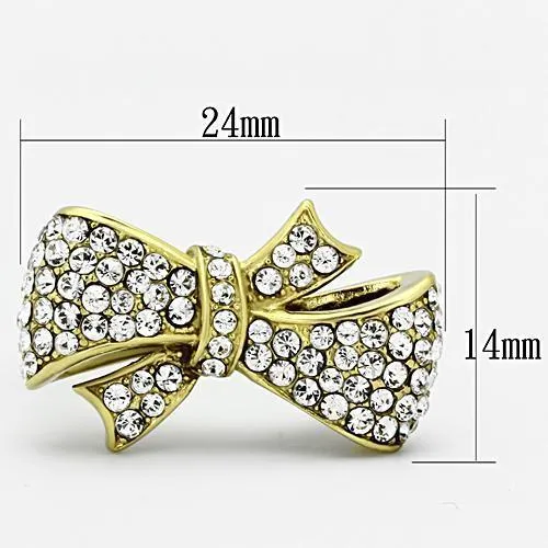 IP Gold(Ion Plating) Stainless Steel Ring with Top Grade Crystal in Clear for Women Style TK1032