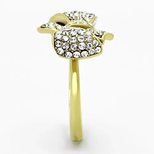 IP Gold(Ion Plating) Stainless Steel Ring with Top Grade Crystal in Clear for Women Style TK1032