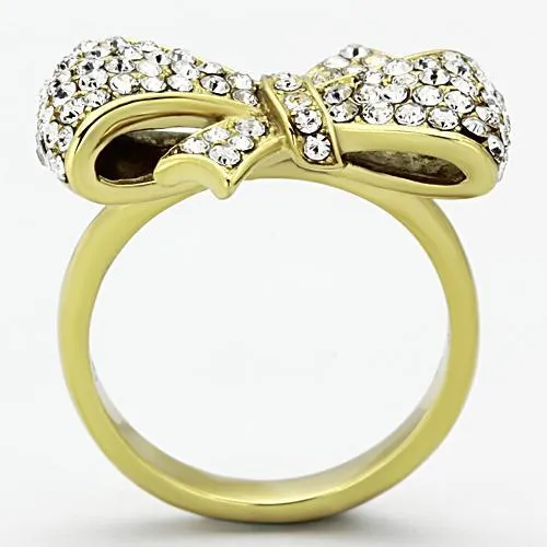 IP Gold(Ion Plating) Stainless Steel Ring with Top Grade Crystal in Clear for Women Style TK1032