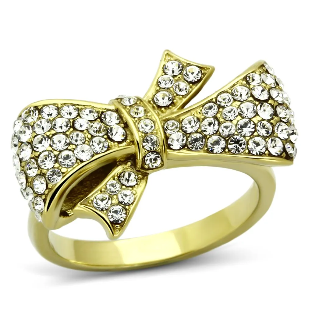 IP Gold(Ion Plating) Stainless Steel Ring with Top Grade Crystal in Clear for Women Style TK1032