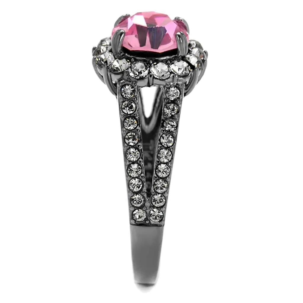 IP Light Black (IP Gun) Stainless Steel Ring with Top Grade Crystal in Light Rose for Women Style TK2680