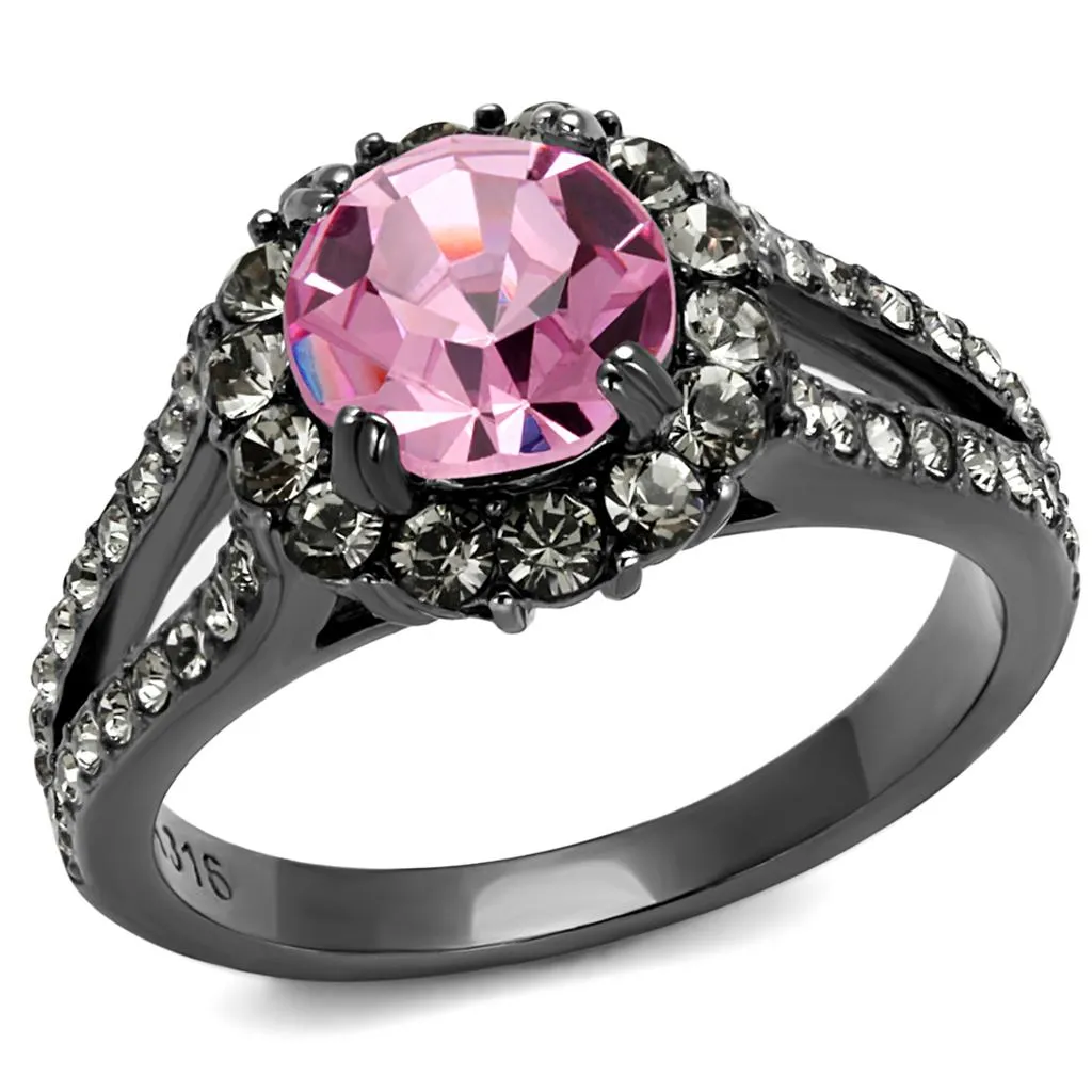 IP Light Black (IP Gun) Stainless Steel Ring with Top Grade Crystal in Light Rose for Women Style TK2680