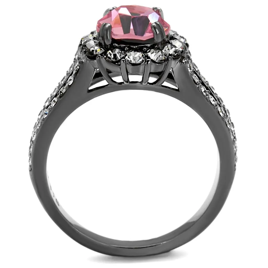 IP Light Black (IP Gun) Stainless Steel Ring with Top Grade Crystal in Light Rose for Women Style TK2680