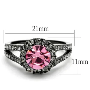 IP Light Black (IP Gun) Stainless Steel Ring with Top Grade Crystal in Light Rose for Women Style TK2680