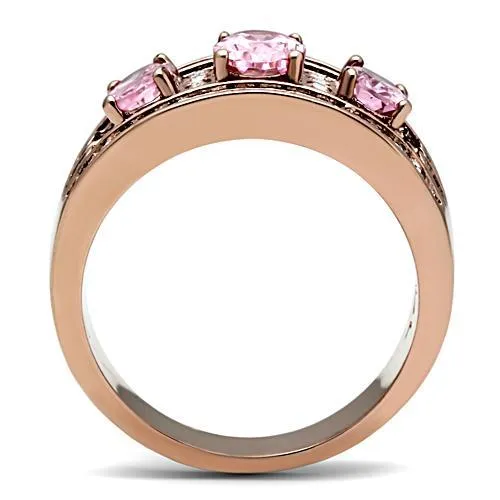 IP Rose Gold(Ion Plating) Brass Ring with AAA Grade CZ in Rose for Women Style GL244