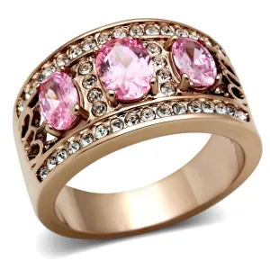IP Rose Gold(Ion Plating) Brass Ring with AAA Grade CZ in Rose for Women Style GL244