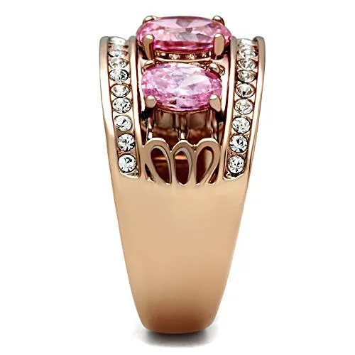 IP Rose Gold(Ion Plating) Brass Ring with AAA Grade CZ in Rose for Women Style GL244