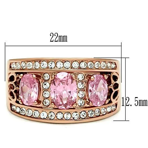 IP Rose Gold(Ion Plating) Brass Ring with AAA Grade CZ in Rose for Women Style GL244