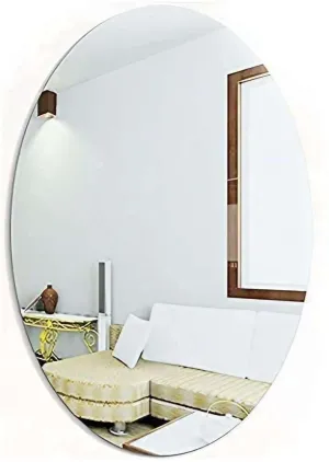 IRQA Oval Shape Adhesive Mirror Sticker for Wall on Tiles Bathroom Bedroom Living Room Basin Mirror Bathroom Wall Mirror Stickers Unbreakable Plastic Vanity Mirror, Makeup Mirror (Style_58