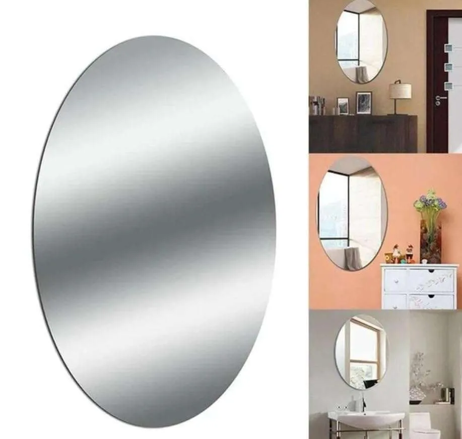 IRQA Oval Shape Adhesive Mirror Sticker for Wall on Tiles Bathroom Bedroom Living Room Basin Mirror Bathroom Wall Mirror Stickers Unbreakable Plastic Vanity Mirror, Makeup Mirror (Style_58