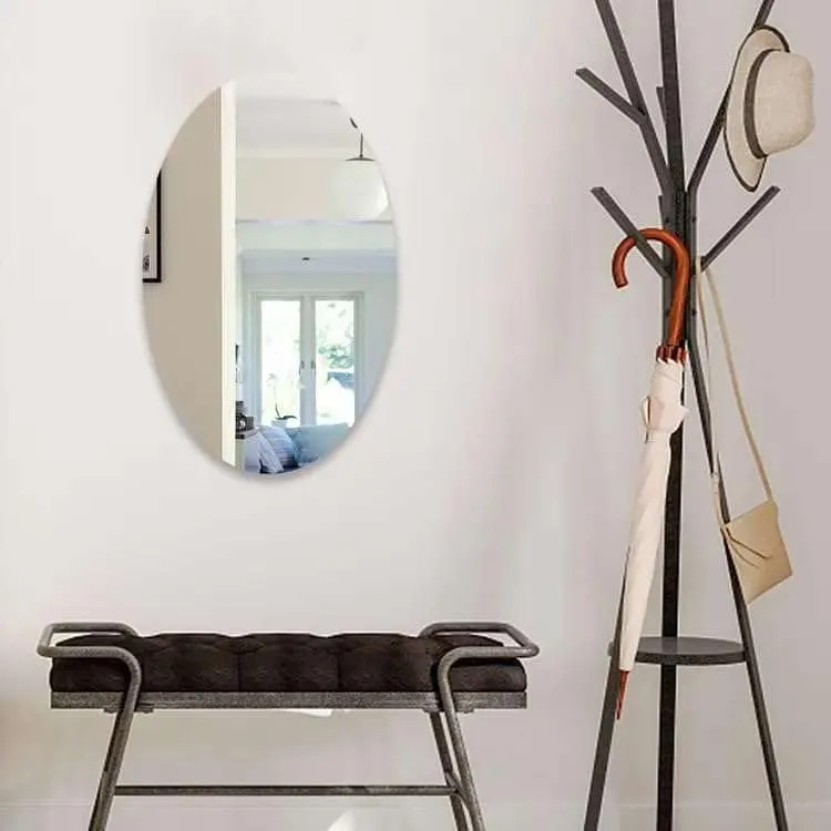 IRQA Oval Shape Adhesive Mirror Sticker for Wall on Tiles Bathroom Bedroom Living Room Basin Mirror Bathroom Wall Mirror Stickers Unbreakable Plastic Vanity Mirror, Makeup Mirror (Style_58