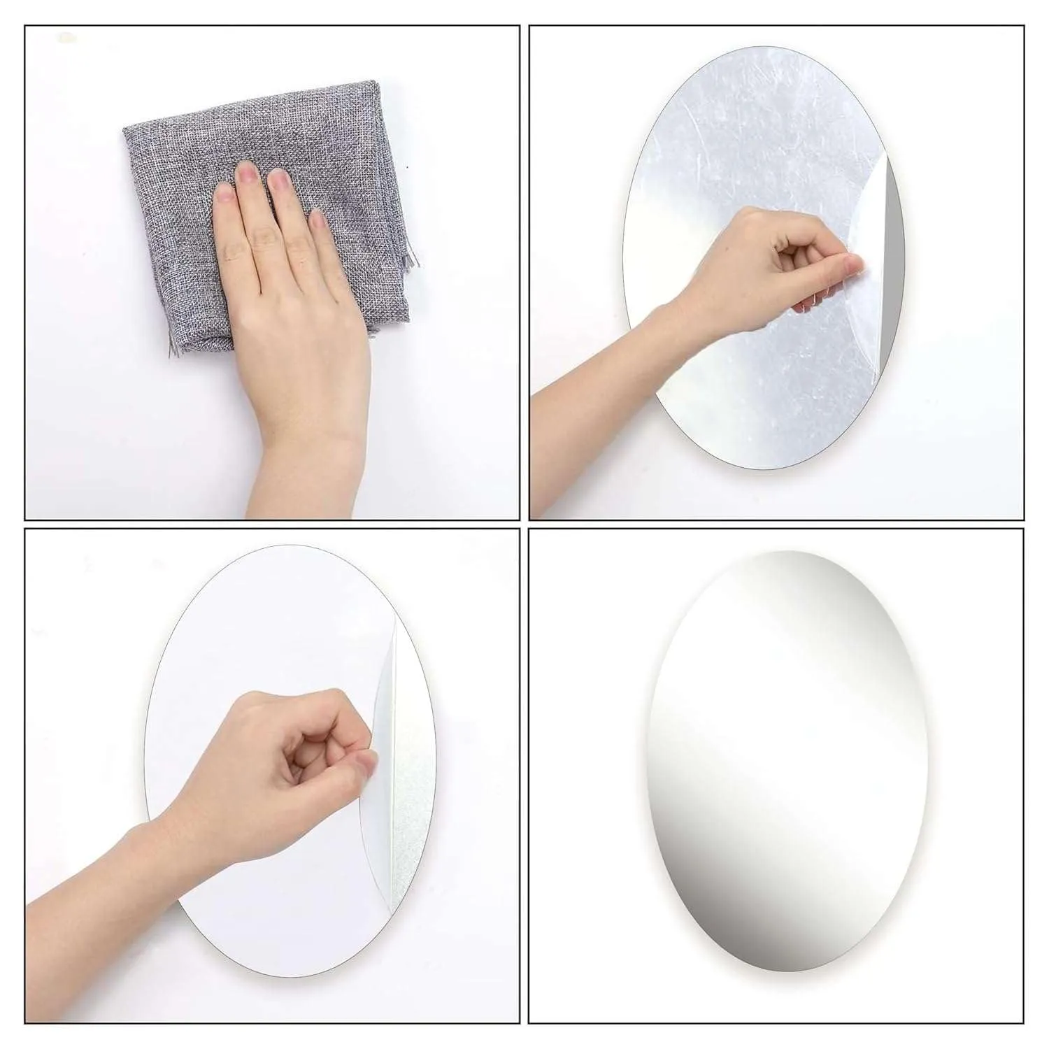 IRQA Oval Shape Adhesive Mirror Sticker for Wall on Tiles Bathroom Bedroom Living Room Basin Mirror Bathroom Wall Mirror Stickers Unbreakable Plastic Vanity Mirror, Makeup Mirror (Style_58