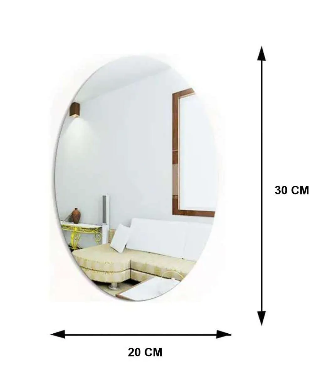 IRQA Oval Shape Adhesive Mirror Sticker for Wall on Tiles Bathroom Bedroom Living Room Basin Mirror Bathroom Wall Mirror Stickers Unbreakable Plastic Vanity Mirror, Makeup Mirror (Style_58