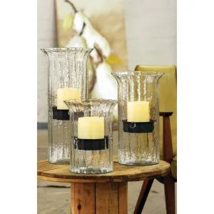Kalalou - RIBBED GLASS CANDLE CYLINDER W RUSTIC INSERT - SMALL - CV840