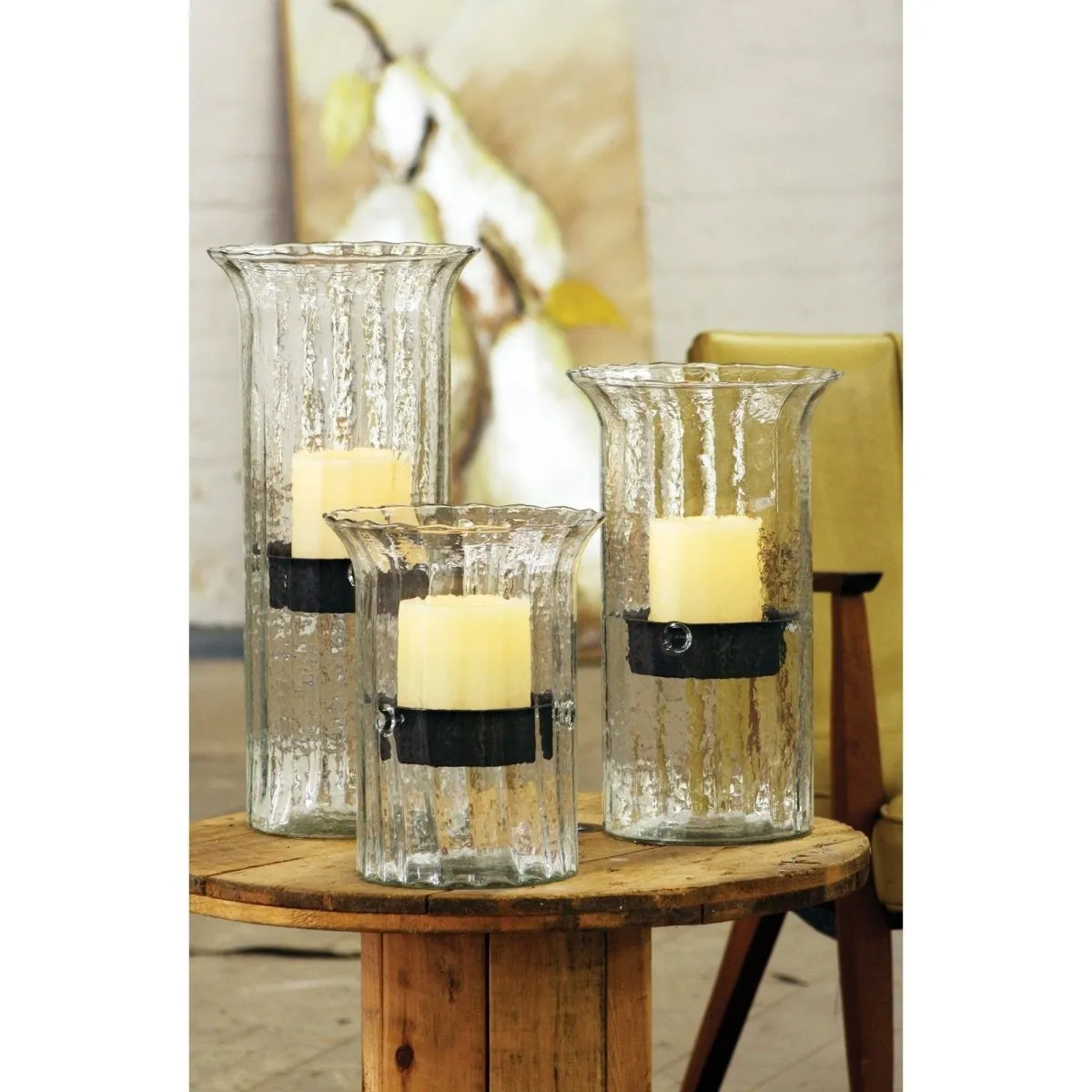 Kalalou - RIBBED GLASS CANDLE CYLINDER W RUSTIC INSERT - SMALL - CV840