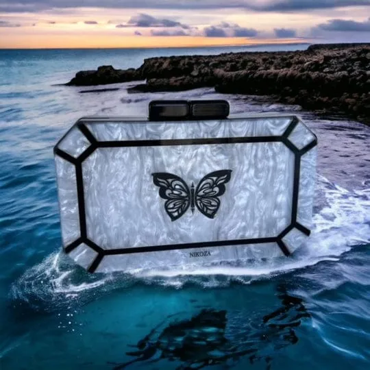 Karina White Acrylic Mother of Pearl Clutch By Nikoza Collection