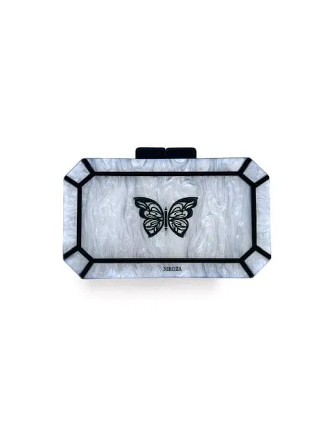 Karina White Acrylic Mother of Pearl Clutch By Nikoza Collection