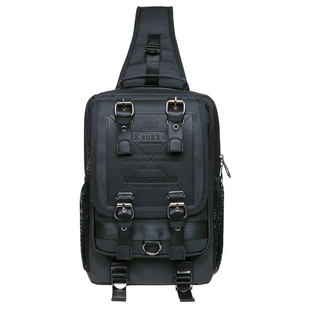 KAUKKO Canvas Crossbody Sling Bag Backpack for Cycling, Hiking, Camping, and Commuting, FD252-2 ( Black )