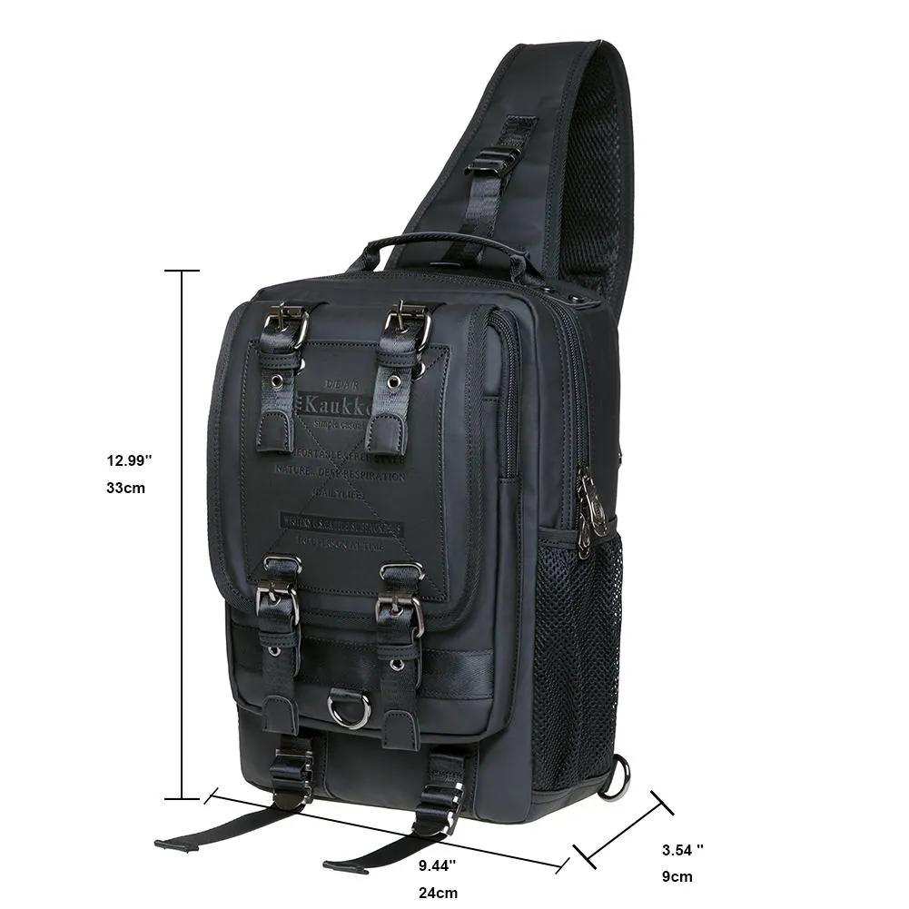 KAUKKO Canvas Crossbody Sling Bag Backpack for Cycling, Hiking, Camping, and Commuting, FD252-2 ( Black )