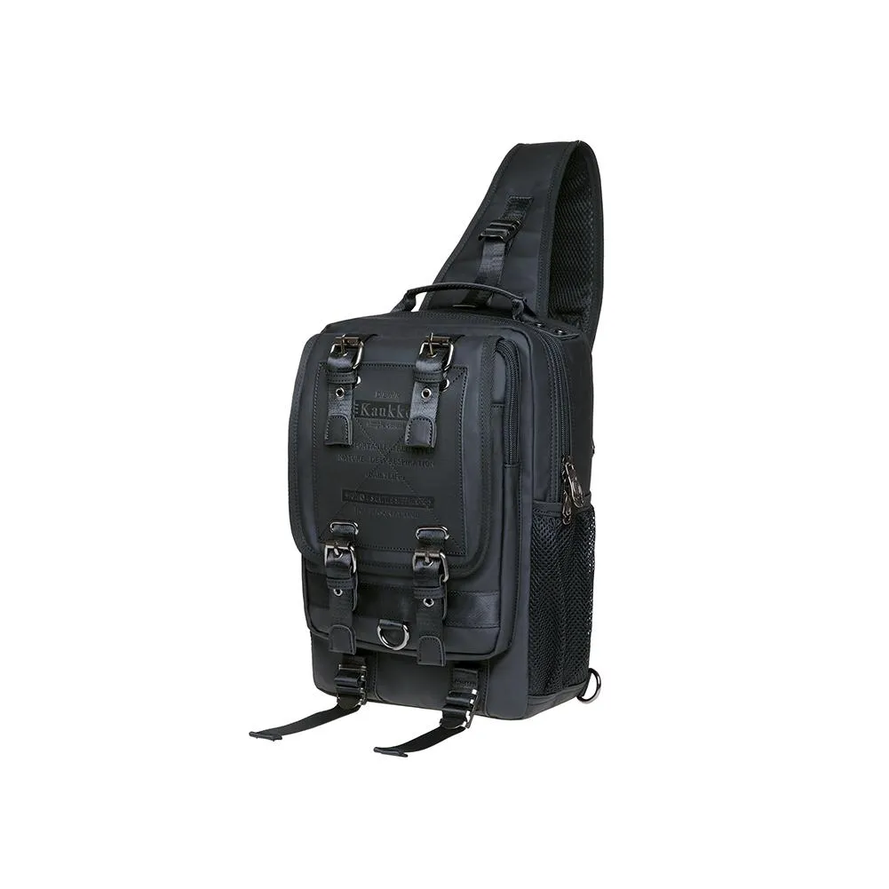 KAUKKO Canvas Crossbody Sling Bag Backpack for Cycling, Hiking, Camping, and Commuting, FD252-2 ( Black )